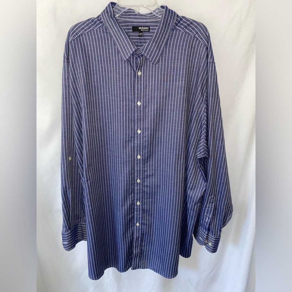 Murano Liquid Luxury Men's Casual Shirt 4XT‎ Purple White Stripe Long Sleeve